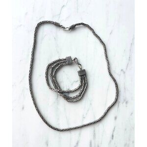 925 Sterling Silver Byzantine Chain Necklace & Multi-Strand Bracelet Set